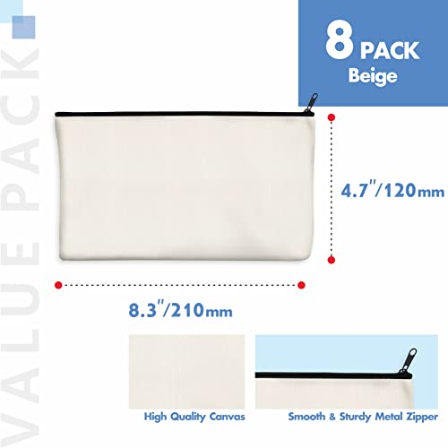 15 Pack Blank Cotton Canvas DIY Craft Zipper Bags Pouches Pencil Case for Makeup Cosmetic Toiletry Stationary Storage (off white, 8.3&#x201D; x 4.7&#x201D;)