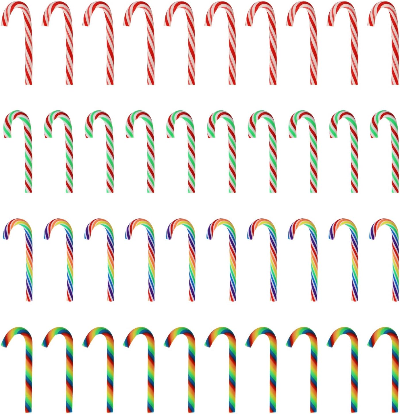 40Pcs Mini Christmas Candy Cane Decorations No Hole Miniature Fake Polymer Clay Candy Canes Charms Embellishments for Craft Gift Party Decor Supplies (Mixed Color)