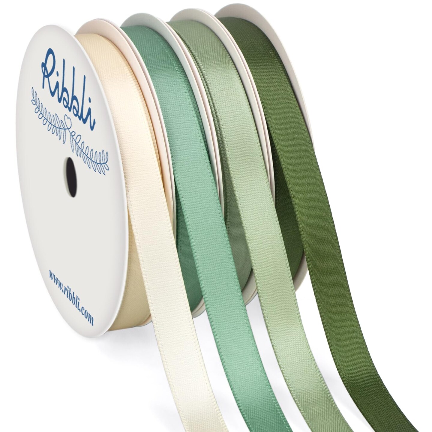 Ribbli Sage Green Satin Ribbon 3/8 Inch x 4 Rolls Total 40 Yards- Ivory/Sage/Dusty Sage/Moss Green Ribbon for Wrapping and Craft