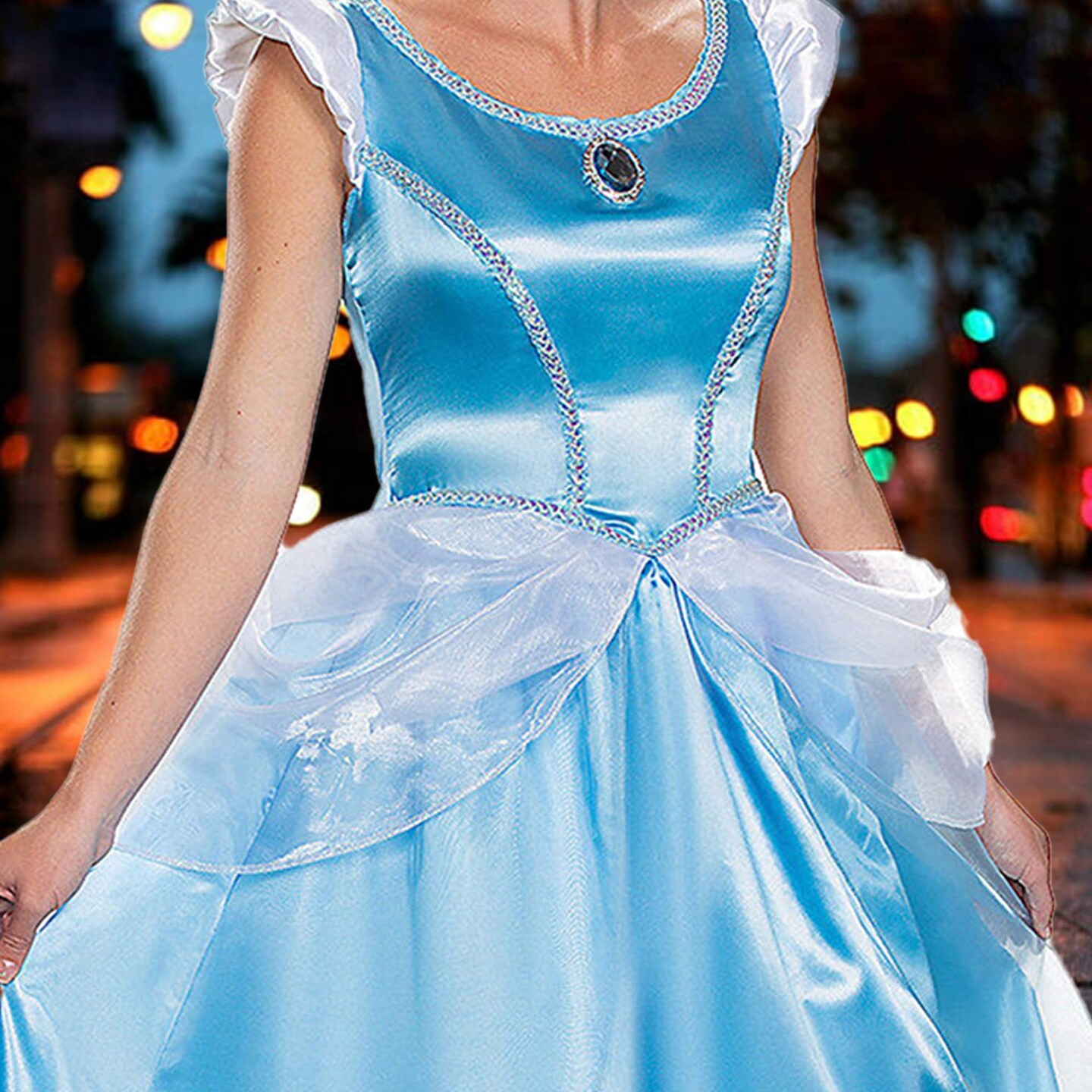 Womens Small Deluxe Cinderella Costume With Shimmery Blue Princess Ball Gown