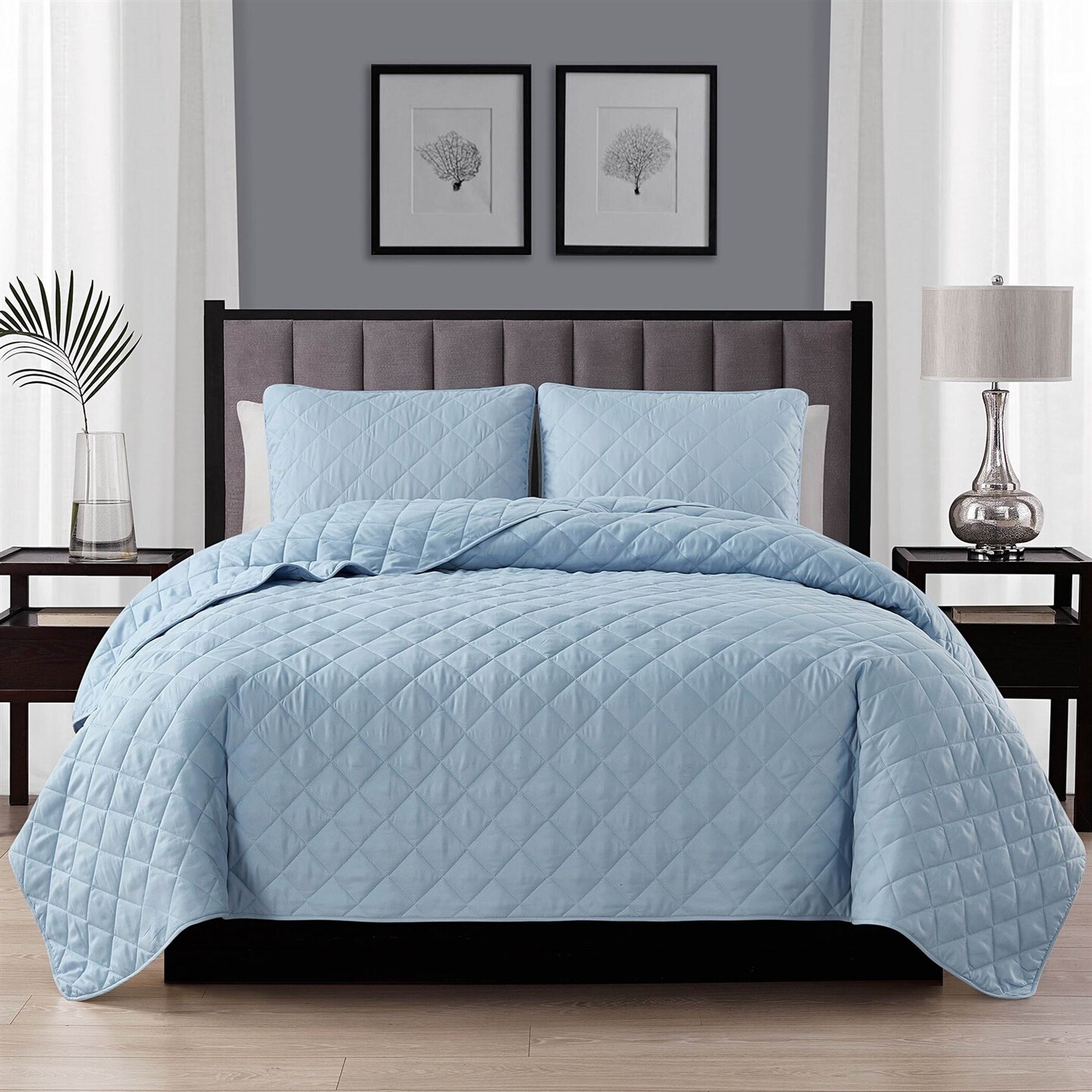 3-Piece Polyester Microfiber Reversible Diamond Quilt Set