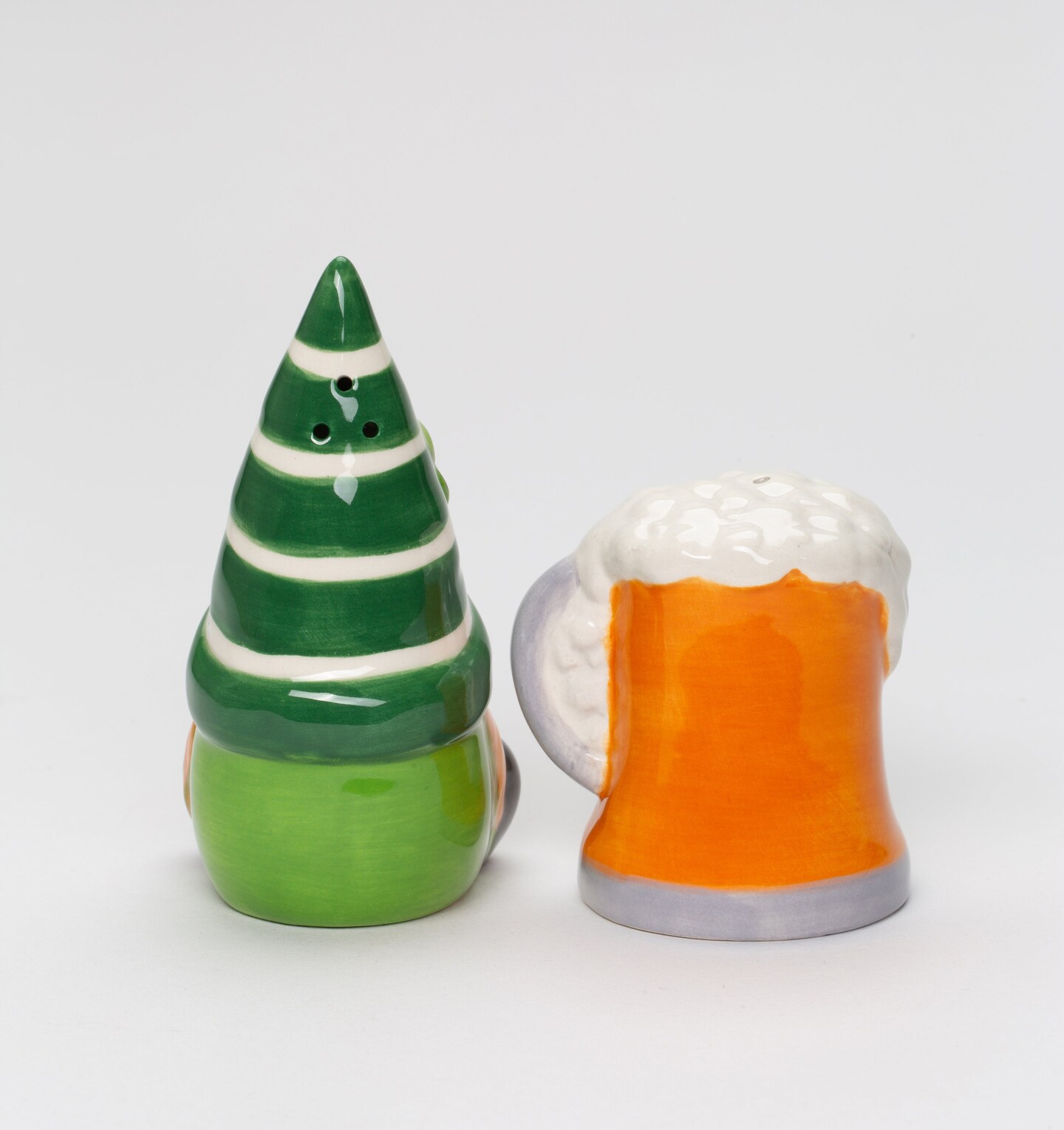 Ceramic Saint Patrick's Day Gnome with Beer Salt and Pepper Shakers, Irish Beer, Fairy Garden Decor, Lucky Beer, Gift for Him, Drinking Buddy Gift