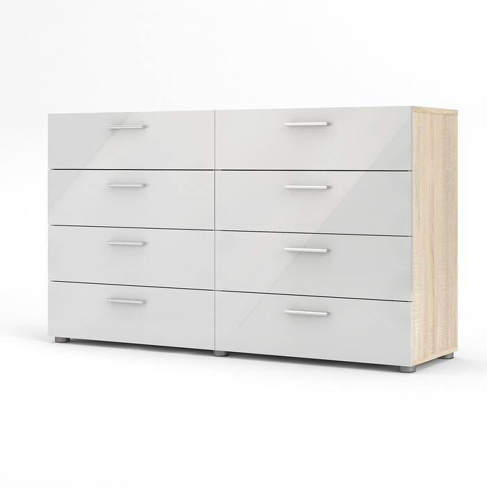 Modern 8-Drawer Double Dresser for Bedroom Storage with Metal Hardware and Foil Finish