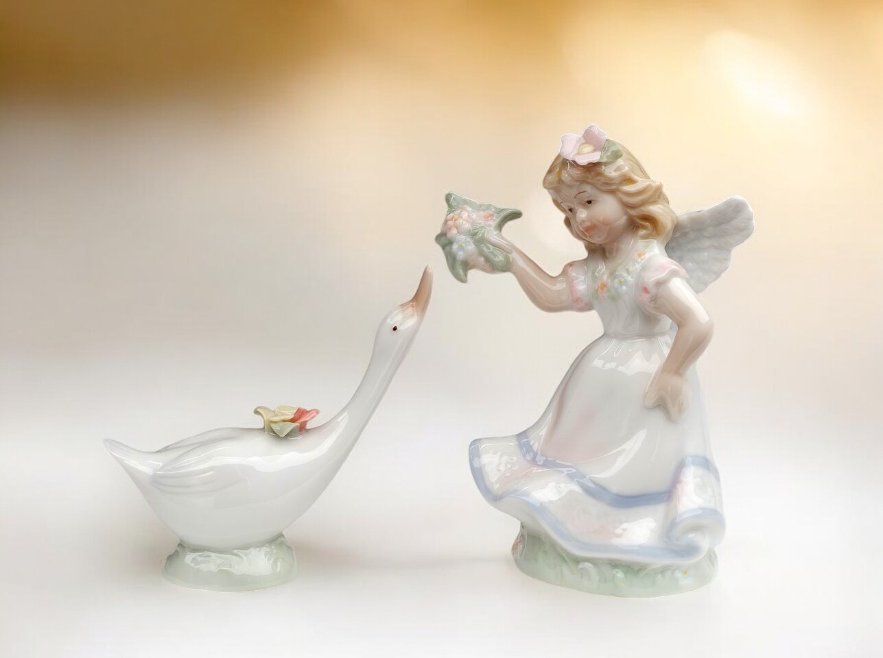 Ceramic Angel Playing with Goose Salt and Pepper Shakers, Religious Gift or Decor, Vintage Decor, Gift for Mom, Gift for Her