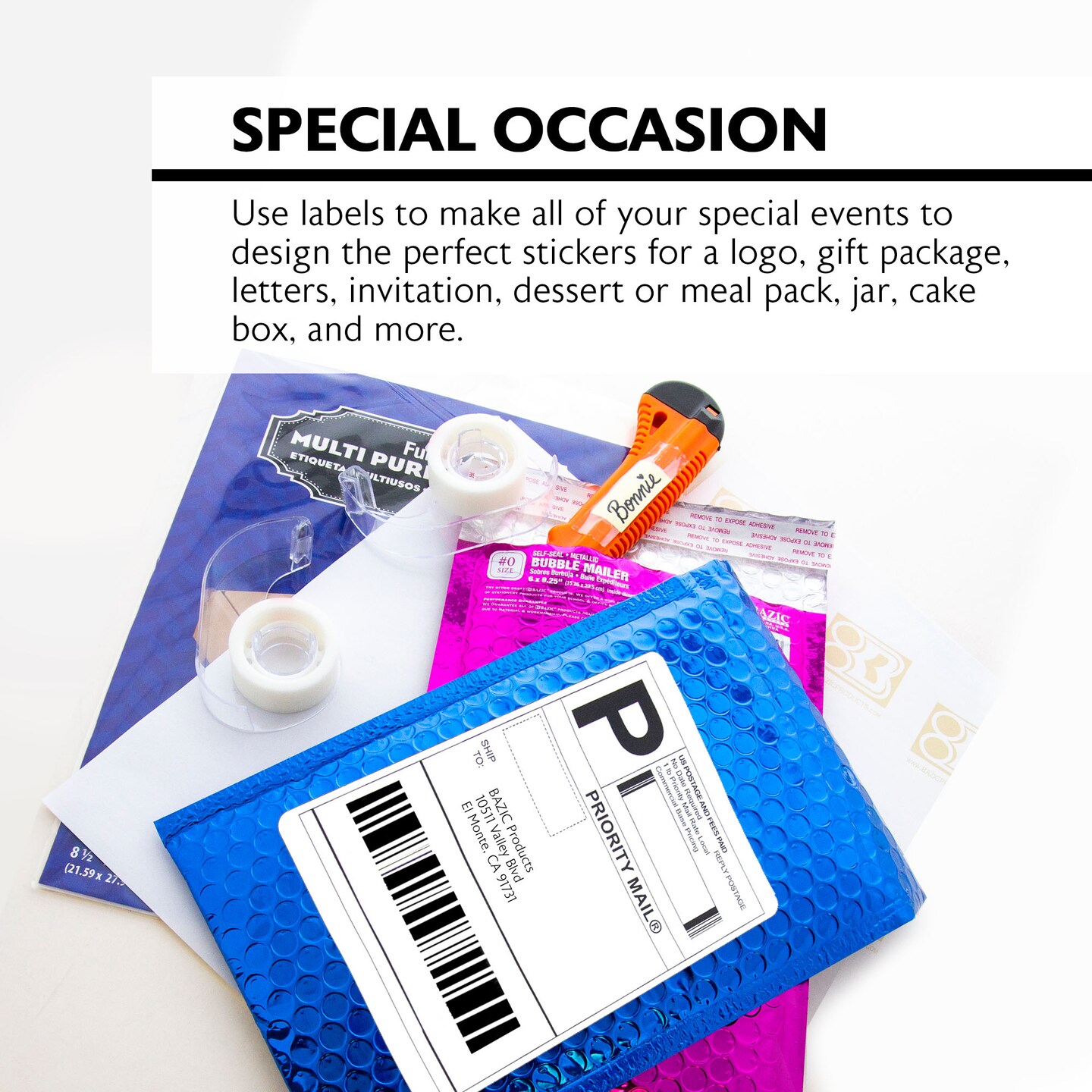 BAZIC White Multipurpose Labels Full Sheet 8.5" X 11" (10/Pack)