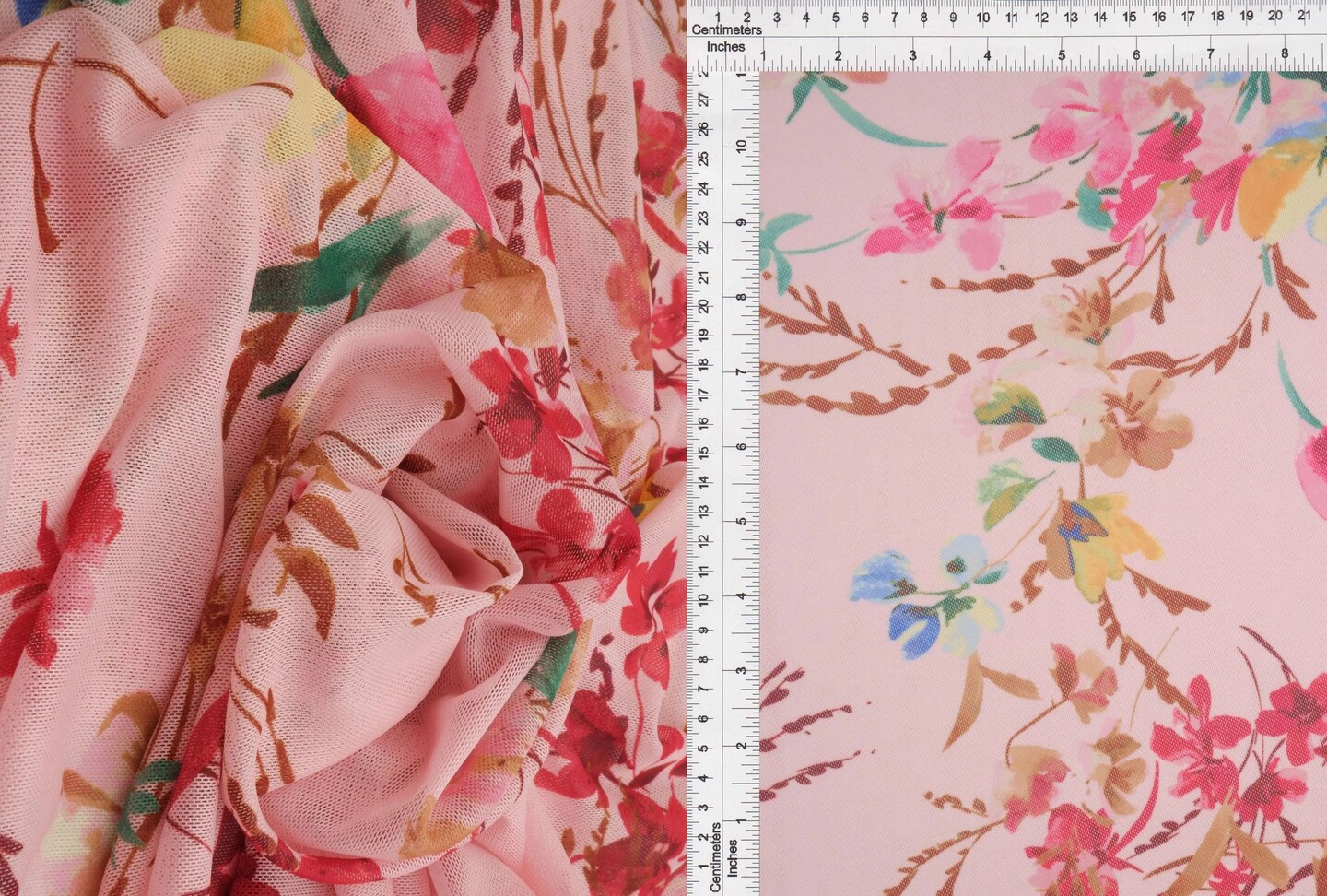 1 Yard Digital Floral Mesh Knit Fabric, 54″ Wide, 97% Polyester and 3% Spandex Blend