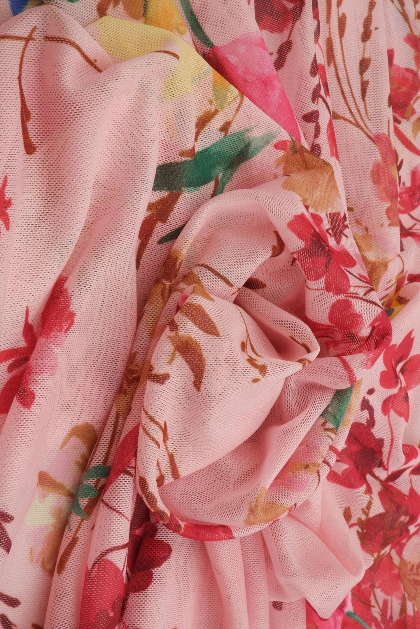 1 Yard 97% Polyester and 3% Spandex Mesh Stretch Fabric, Digital Floral Print 54" Width