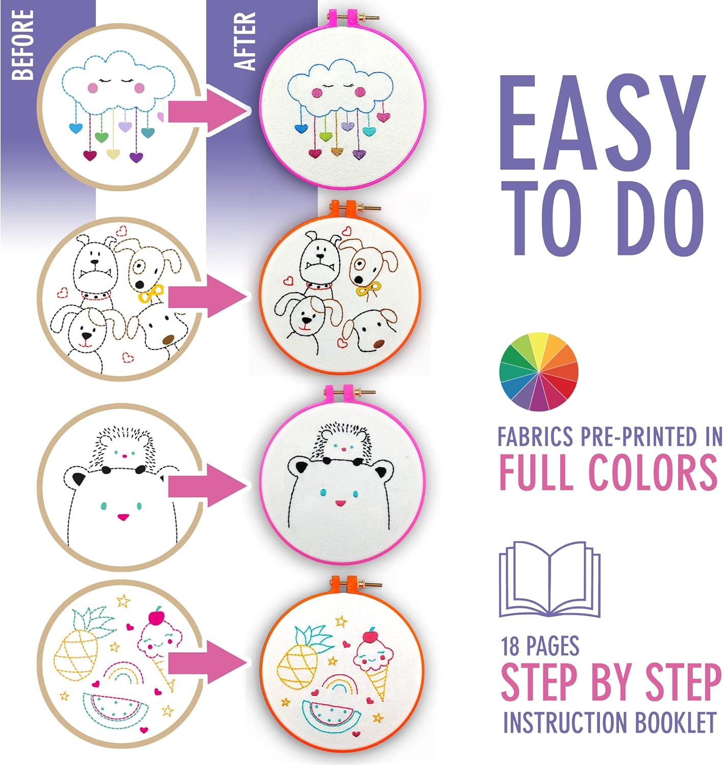 10 Pre-Stamped Embroidery Patterns for Beginners Embroidery Kit (10 Embroidery kit)