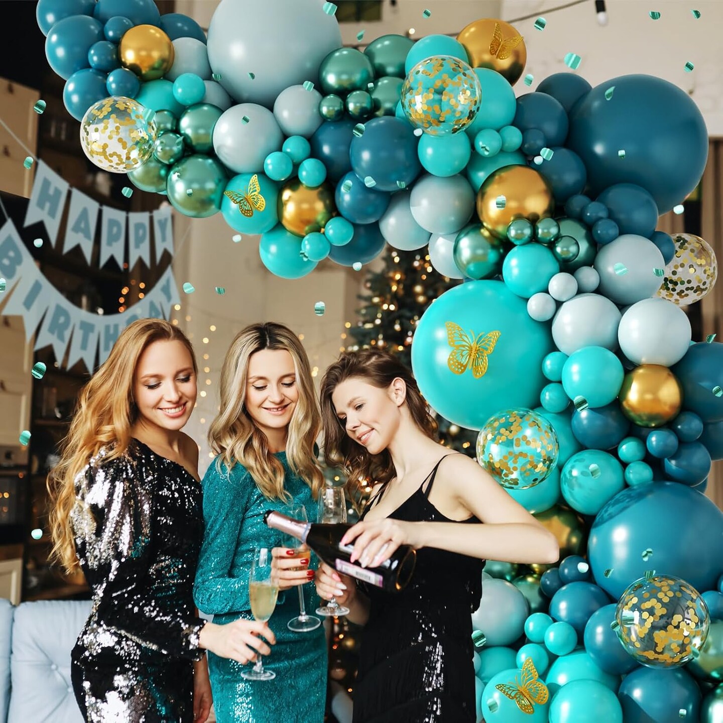 142pcs Teal Turquoise Balloon Arch Garland Kit with Teal Turquoise