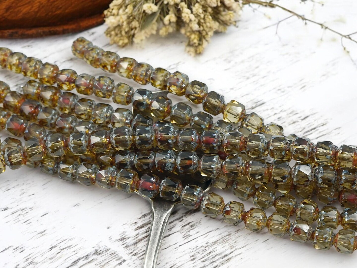 *20* 6mm Smokey Crystal Picasso Fire Polished Cathedral Beads