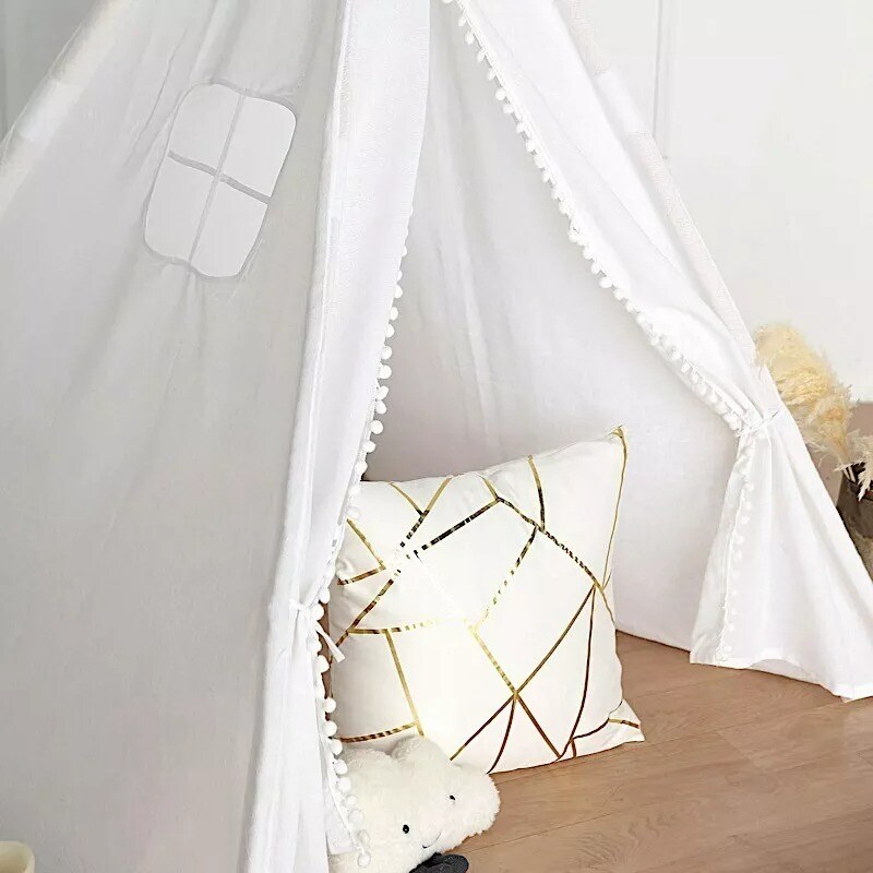 White Kids Teepee Play Tent with Window Indoor Outdoor Playhouse Playroom Home