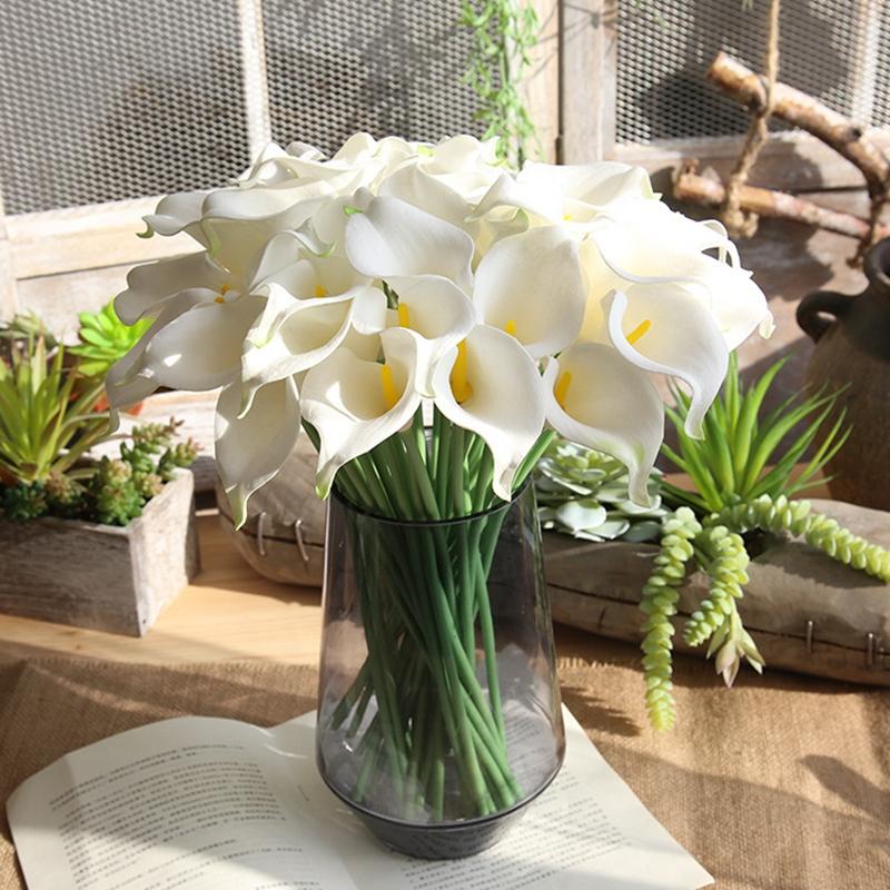 20pcs White Flowers Artificial Calla Lily Flower Real Touch Latex Flowers for DIY Wedding Bouquet Party Home Decor Faux Flowers Arrangement