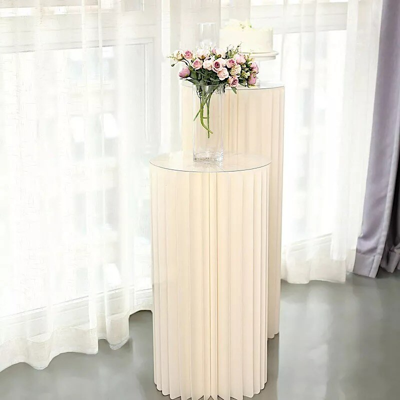 32" Ivory Folding DIY Accordion Pillar Cardboard Display Stand Pedestal Box