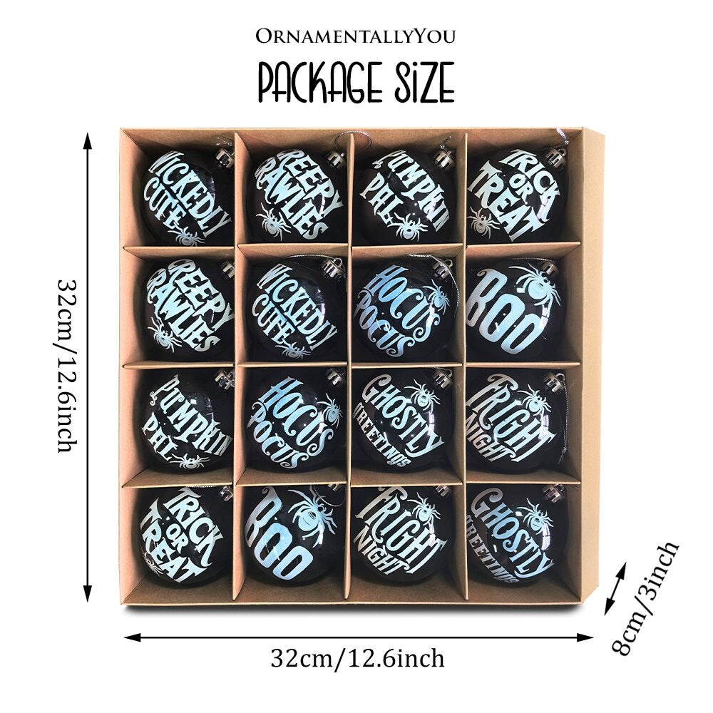 Ghastly Quotes Ornament Bauble Set of 16, Halloween Tree 3" Black and White Round Ball Decor