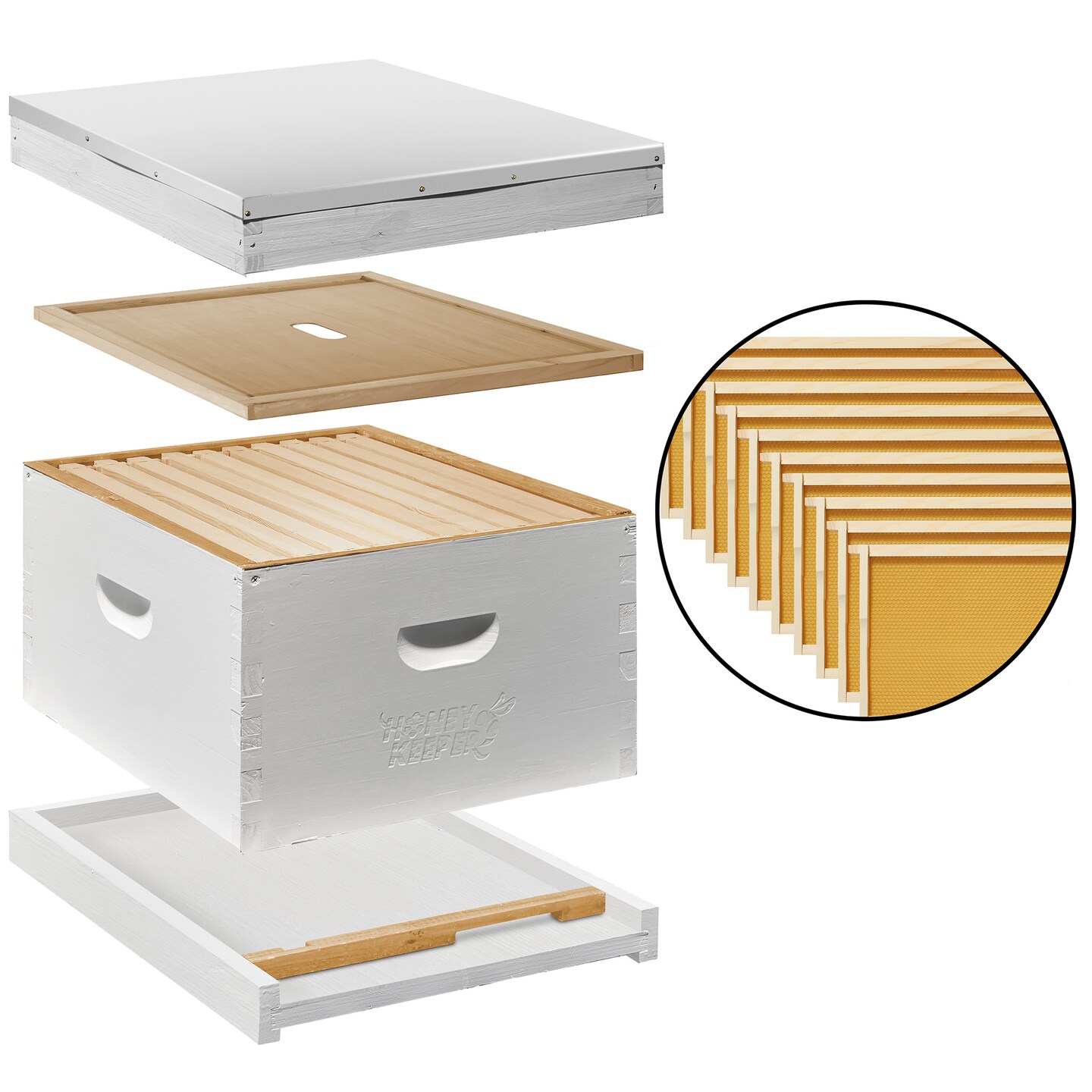 Honey Keeper Beginner Bee Hive Kit, Fully Assembled and Painted Starter Set with Hive Body &#x26; 10 Frames