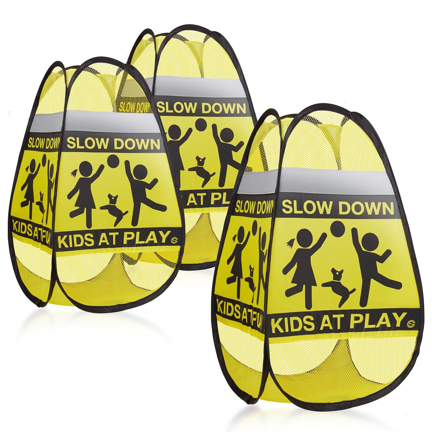 Dryser 3-Pack Caution Slow Down Kids at Play Safety Signs with Reflective Tape - 24&#x22; Yellow Pop-up Children at Play Signs