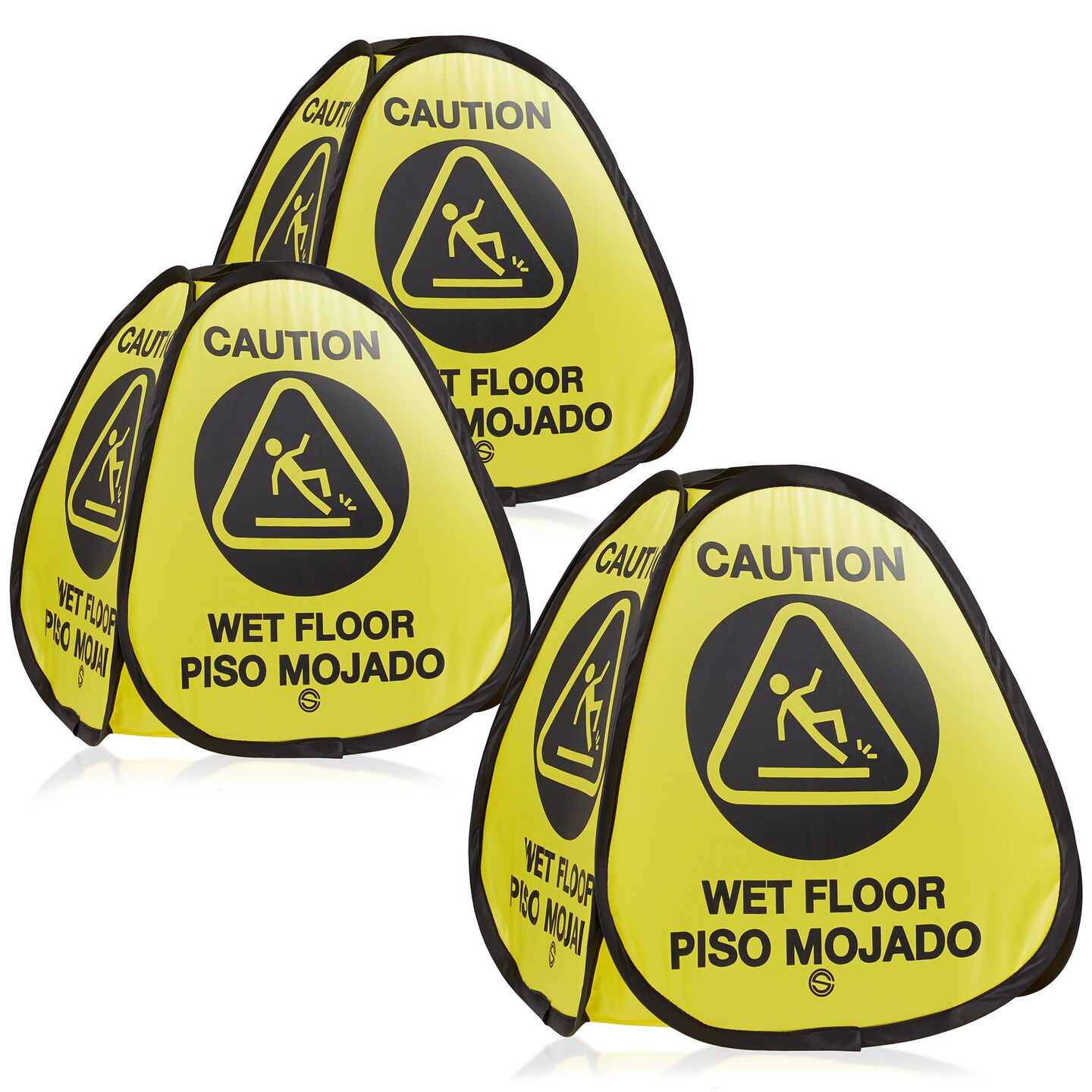 Dryser 3-Pack 16&#x22; Pop-up Caution Wet Floor Signs -&#xA0;Yellow&#xA0;4-Sided English/Spanish Warnings