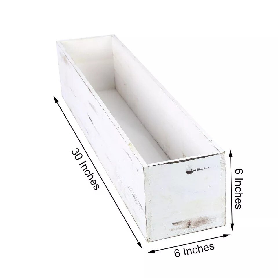 2 pcs 30x6-Inch White Wood Rustic Rectangular Boxes Planter Holders Centerpieces