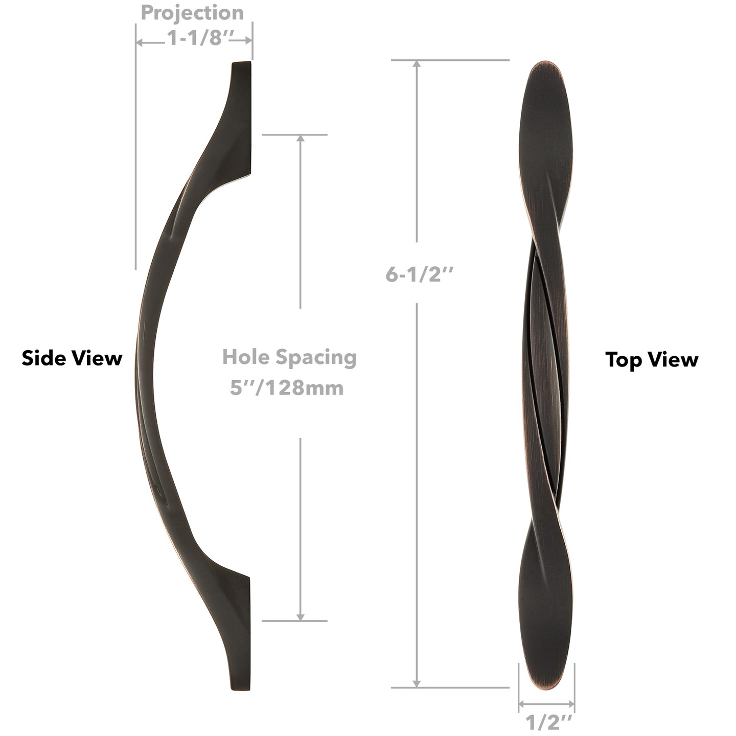 Cauldham Pack Solid Braided Kitchen Cabinet Pulls Handles (5" Hole Centers) - Drawer/Door Hardware - Style M260 - Oil Rubbed Bronze