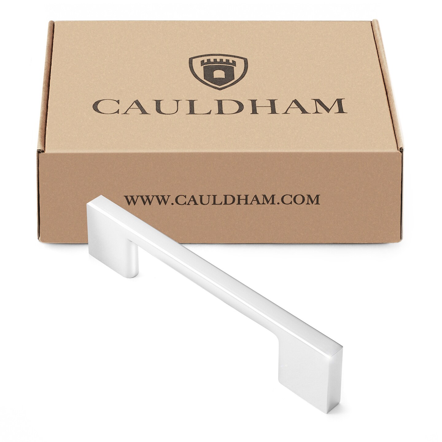 Cauldham Solid Kitchen Cabinet Pulls Handles (3-5/8" Hole Centers) - Modern Thin Profile Drawer/Door Hardware - Style M255 - Polished Chrome