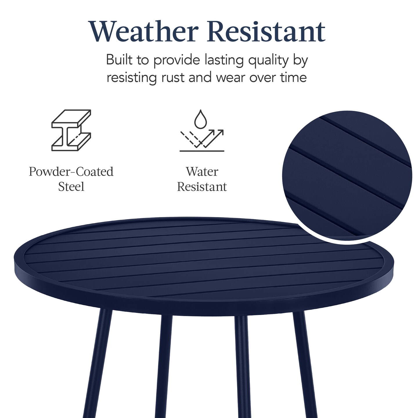 Best Choice Products 3-Piece Steel Patio Bar Height Round Bistro Set w/ Backless Stools, Slatted Design