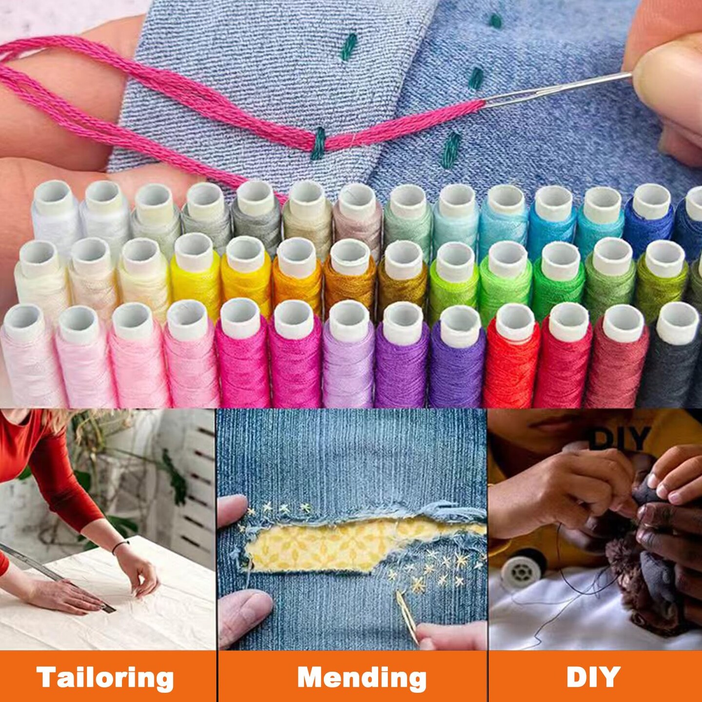 Sewing Kit with Black Case Portable Sewing Supplies for for Mom Grandma Women Men Teen Girls Boys Adults Beginner, Home Travel, Emergency, 42 Threads, Scissors, Needles, Measuring Tape and More