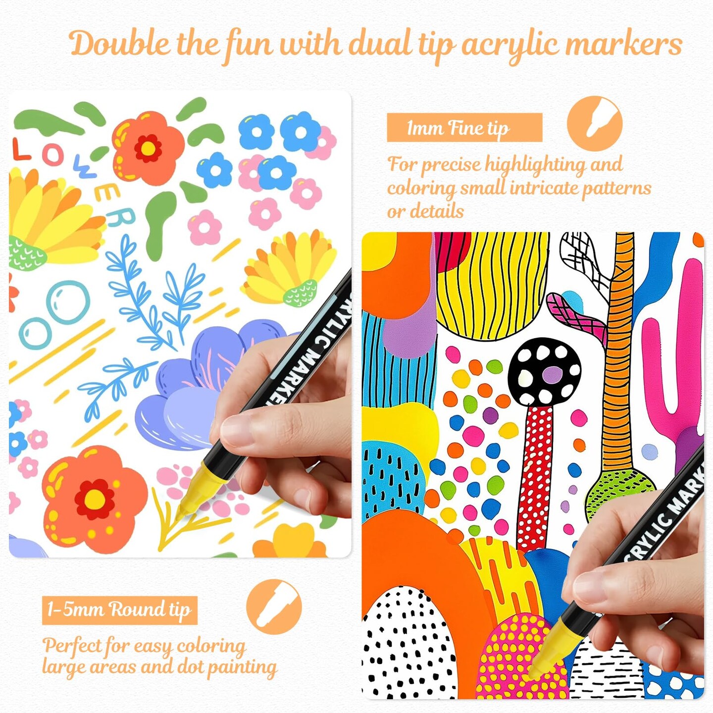 36 Colors Dual Tip Acrylic Paint Markers, Premium Dot & Fine Tip Coloring Paint Pens for Rock, Wood, Fabric, Canvas, Glass, Paper, Ceramic, Scrapbook, Vision Board and DIY Crafts Supplies Art Gifts