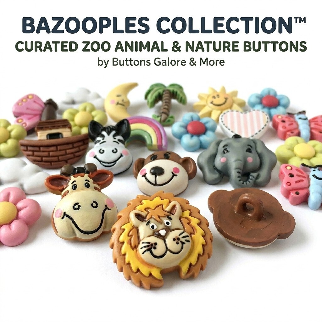 Buttons Galore and More 3D Novelty Buttons – Zoo Child Animals Children Button Bundle - 36 Pcs