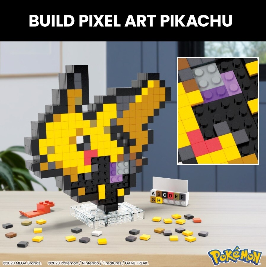 Mega Bloks - Pokemon Pikachu, Pixel Art, 400 Piece Building Toy Set  [COLLECTABLES] Brick