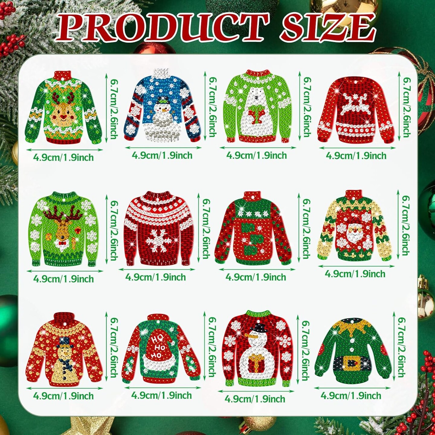 24 Pcs Christmas Sweater Diamond Painting Keychain Kit - Double Sided