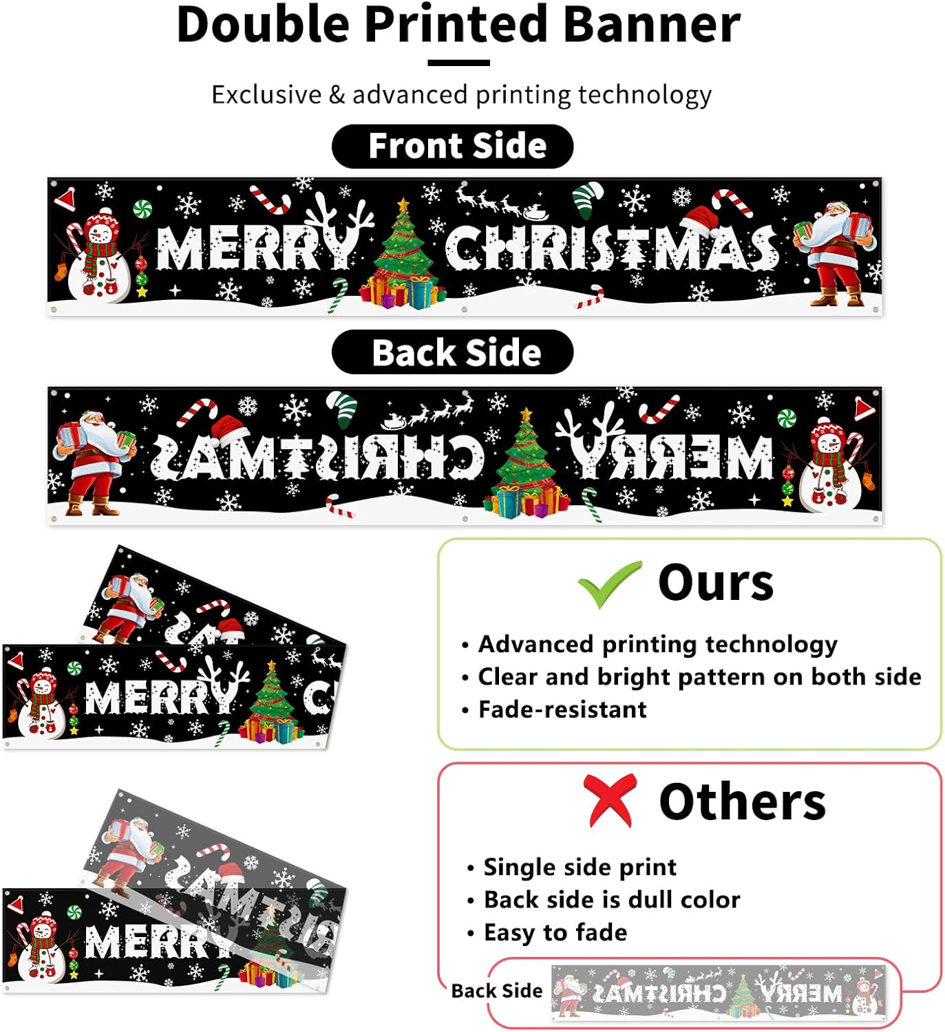 Large Merry Christmas Banner 120&#x22; x 20&#x22; Double Printed Xmas Decoration Snowman(Multicolor)120&#x22;L x 20&#x22;W