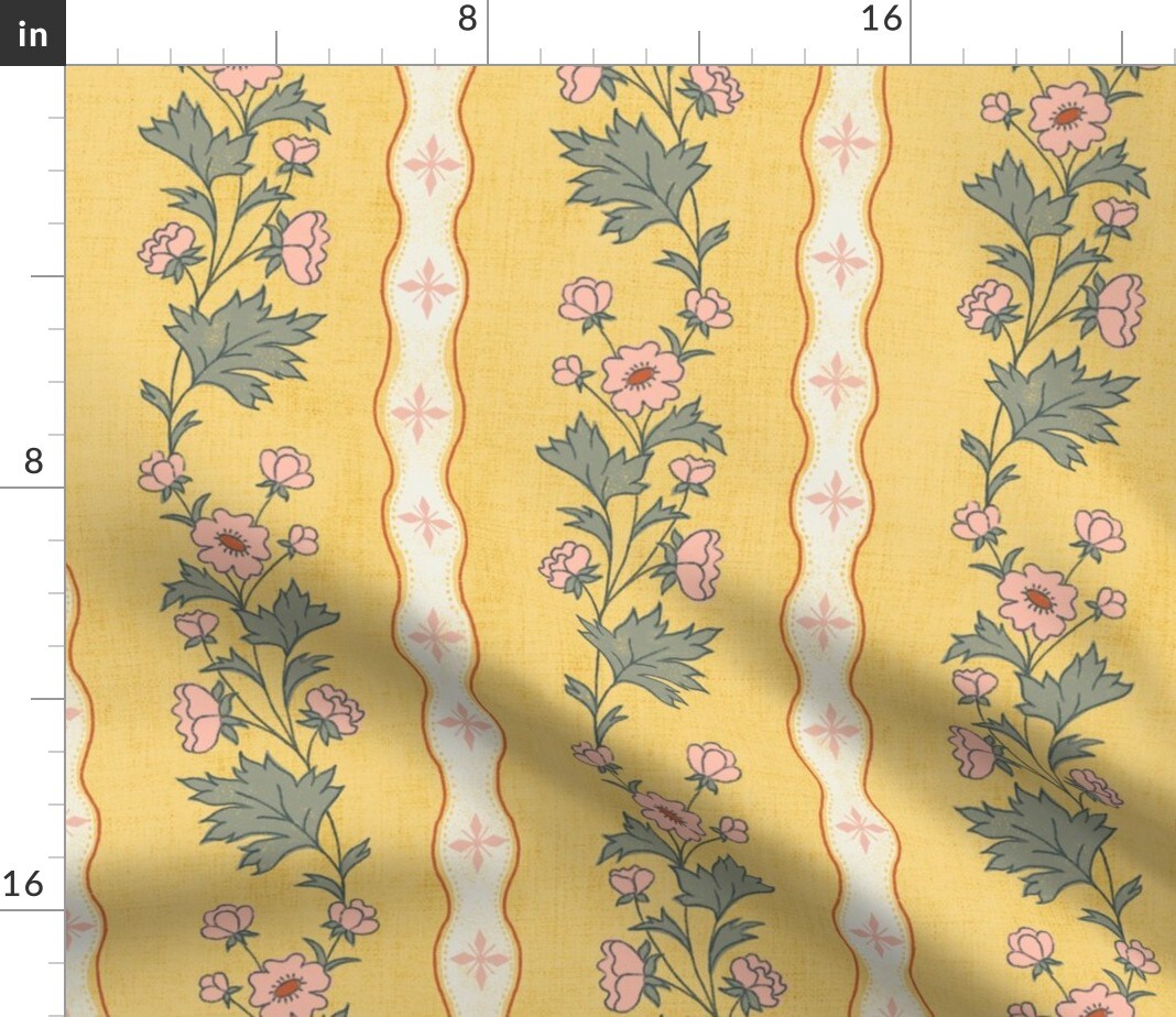 Contemporary Vintage Inspired Stripe Floral Stripe Aesthetic Floral Vine Custom Printed Fabric by Spoonflower Various Fabrics by the Yard or Fat Quarter