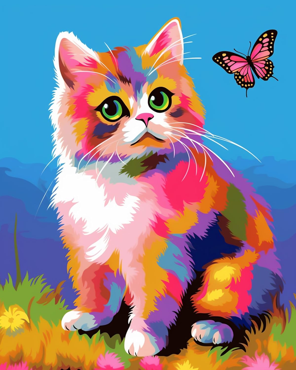 Paint by Numbers DIY Acrylic Painting Kit for Kids &#x26; Adults Beginner &#x2013; Colorful Cute Cat Pattern