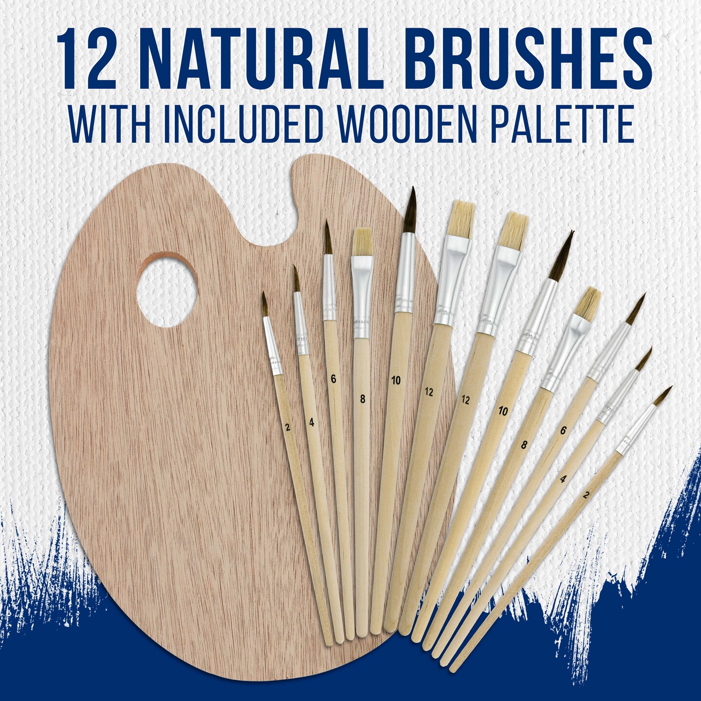 U.S. Art Supply 12-Piece Artist Paint Brush Set with 9&#x22; x 12&#x22; Wood Painting Palette - 12 Premium Round &#x26; Flat Bristle Paintbrushes - Fun Kids, Adults