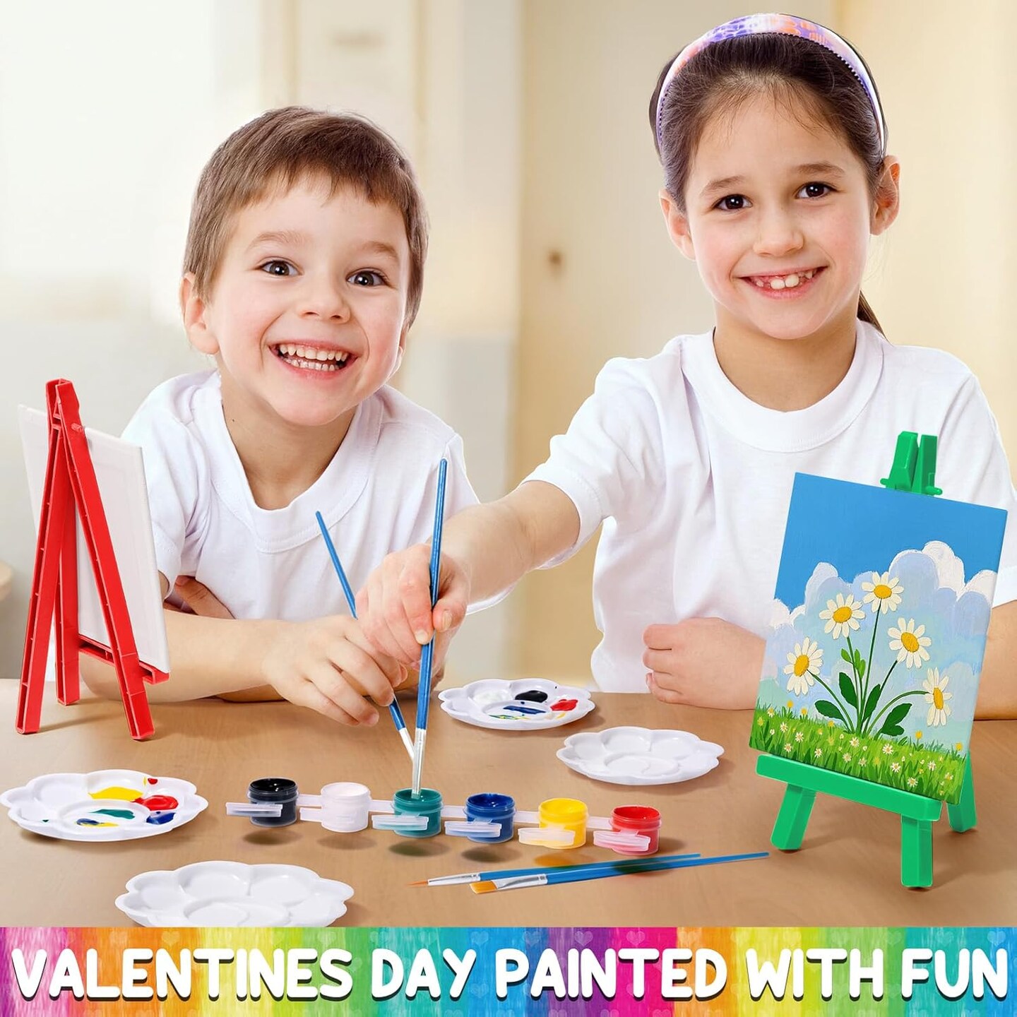 24 Set Mini Acrylic Paint Kit with Canvas, Plastic Easel, Brushes, Palette, Painting Kits for Kids Girls Boys, Art Set Gifts for Classroom Prizes Birthday Party Favors Easter Basket Stuffers