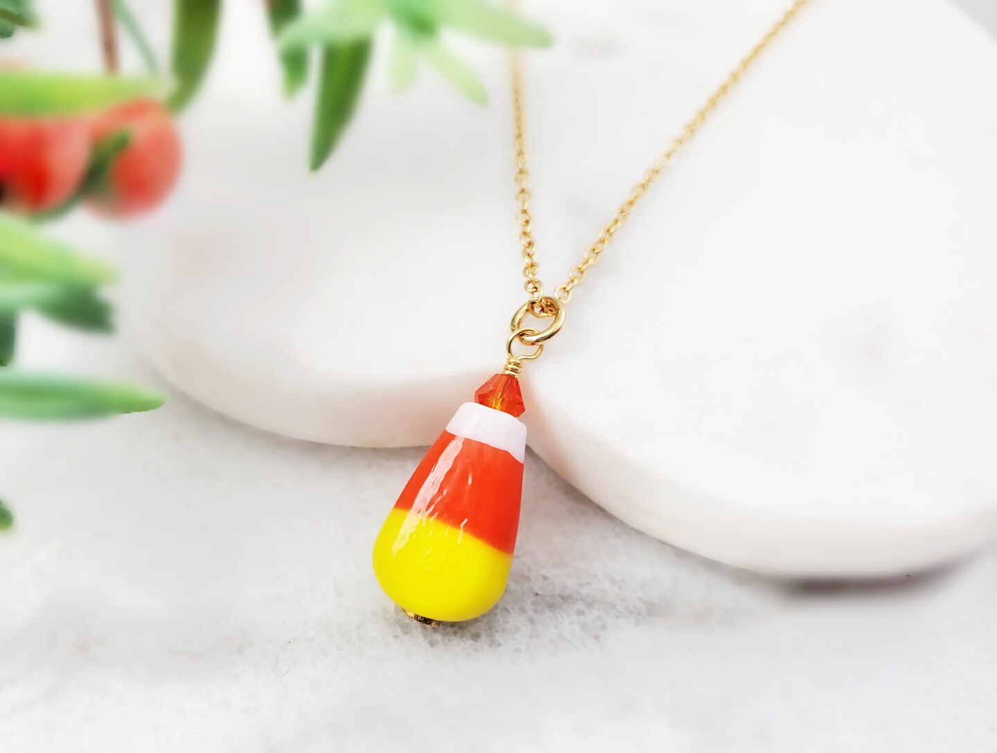 Candy Corn Earrings or Necklace, Lampwork Glass Candy Jewelry, Yellow Orange and White Halloween Gift, Holiday Fall Autumn Present E4243