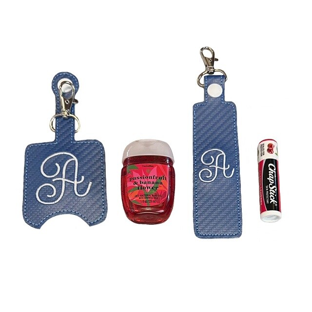 Blue Monogram Hand Sanitizer Holder And Or Lip Balm Holder