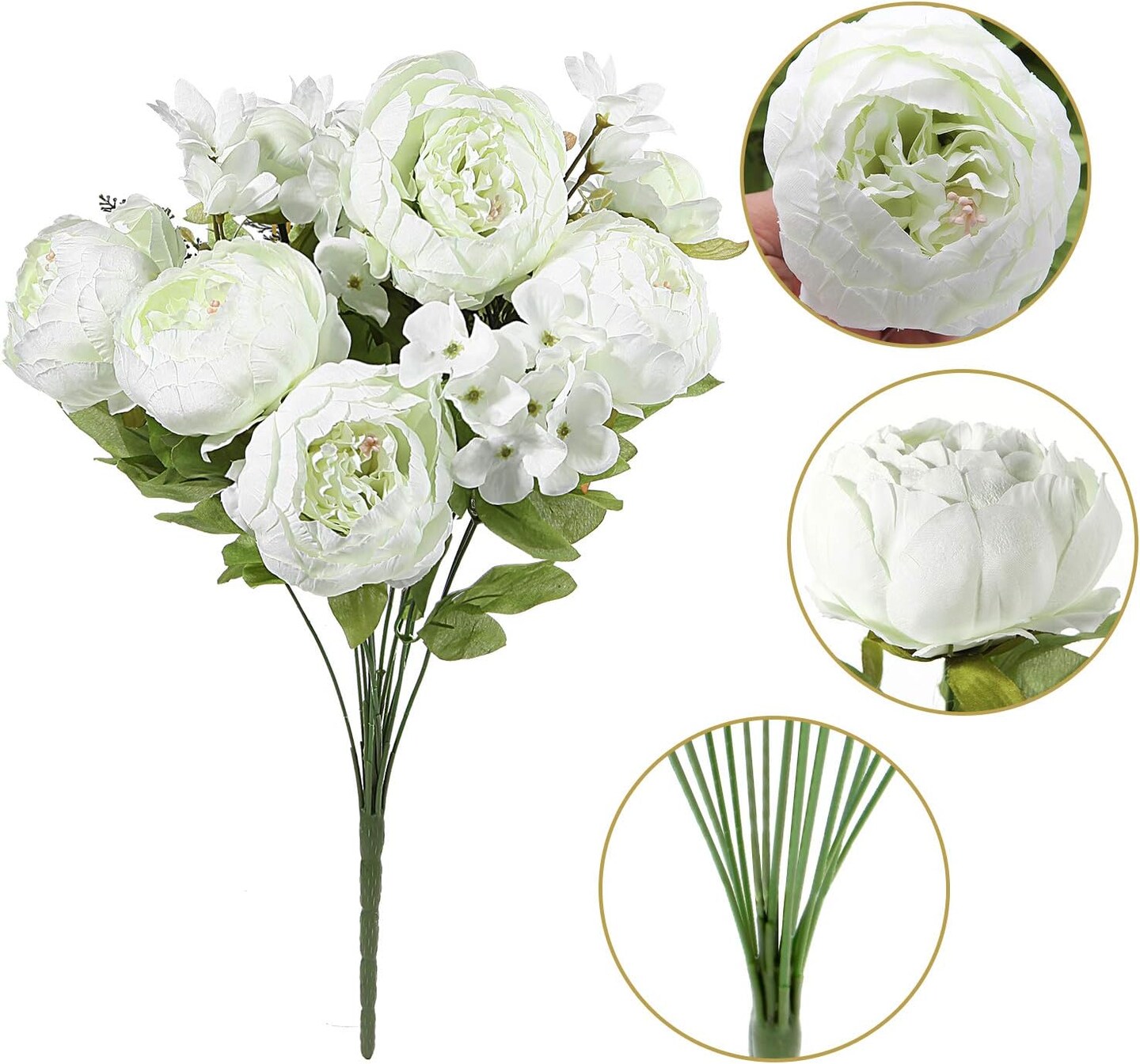 Silk Peony Bouquet White Artificial Peonies Fake Peony Flowers Wedding Table Centerpieces Home Office Decoration Floral Arrangements