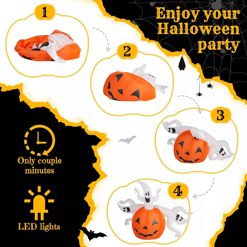 5.9FT Halloween Inflatable Pumpkin Ghost Outdoor Decorations Scary Blow up Decor