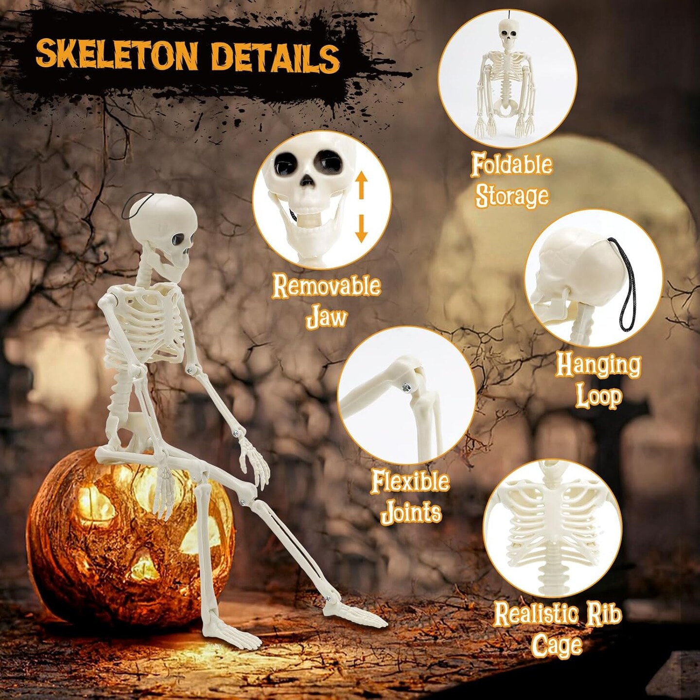 6Pcs Halloween Skeleton Decorations, 16 Inches Full Body Mini Posable Skeletons with Movable Joints for Haunted House Halloween Decorations Party Decor Indoor and Outdoor