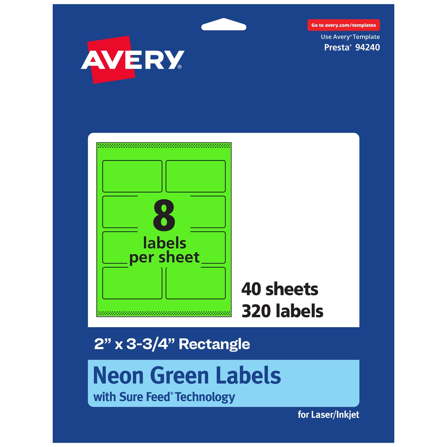 Avery Neon Green Paper Labels, 2&#x22; x 3.75&#x22; Rectangle