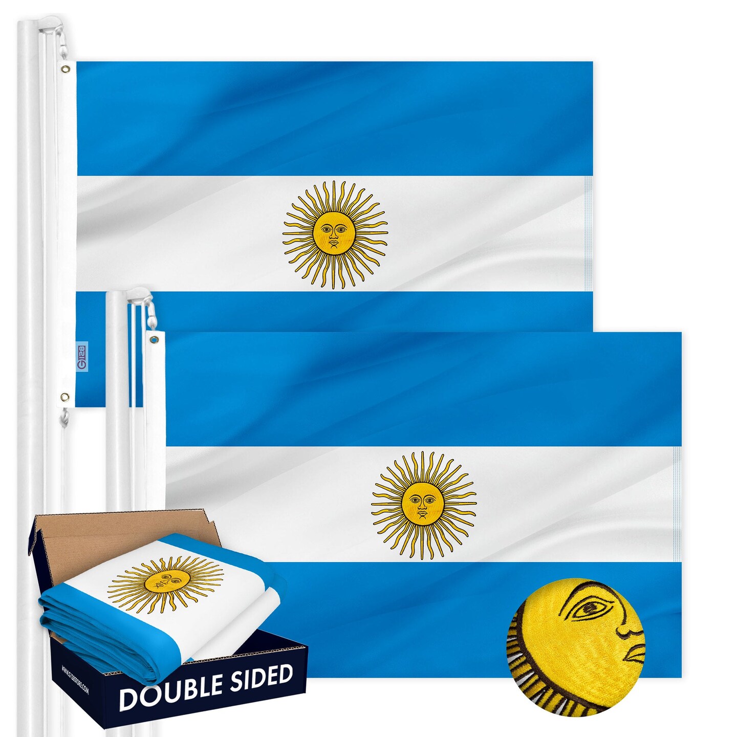 Argentina Argentianian Flag 3x5 Ft 2-Pack Double-sided Embroidered Polyester By G128