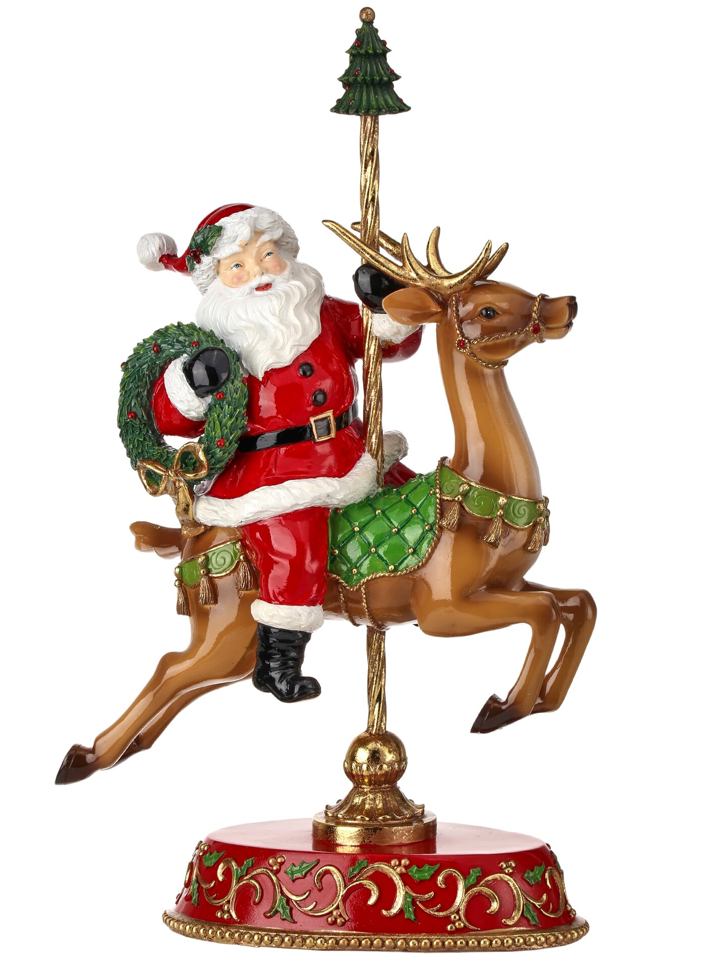 18&#x22; Santa on Carousel with Deer &#x2013; Enchanting Christmas Decoration