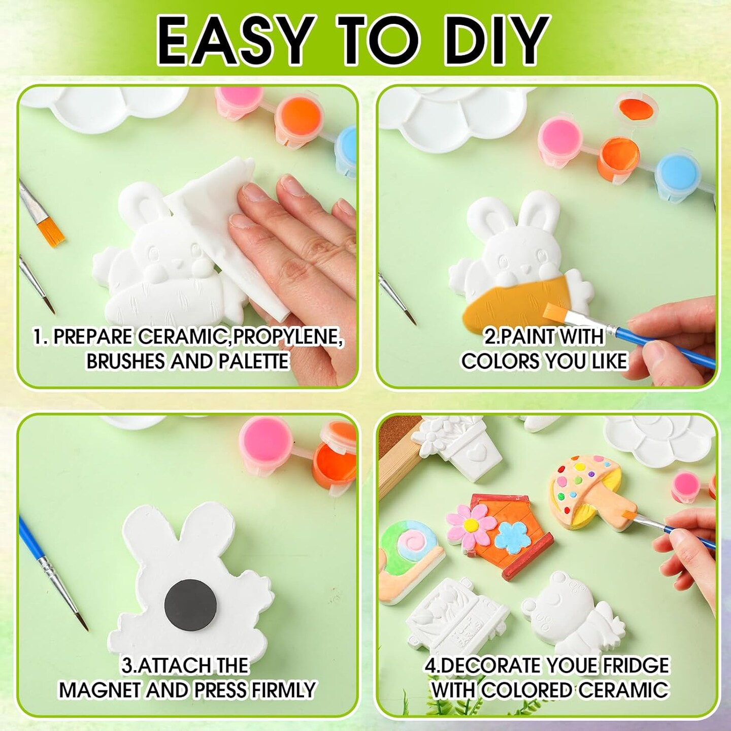 24 Set DIY Spring Garden Ceramic Crafts Kit Paint Your Own Figurines Ready to Paint Bisque Figurines Crafts Arts with 24 Magnets 4 Brushes and 2 Palette Ceramic Painting Kit for Adults