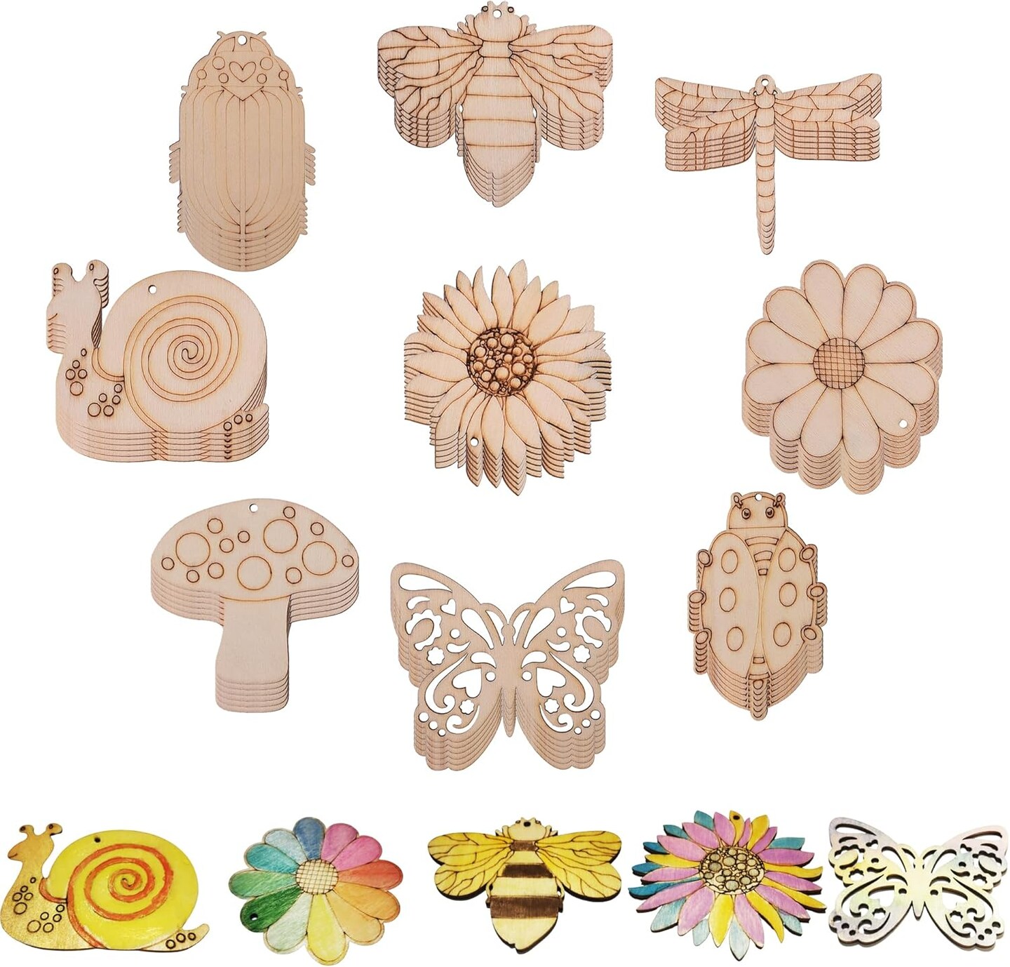 54-Pack Unfinished Wooden Cutouts for Kids – Insect Shapes for Painting, DIY Crafts, Room Decoration, and Creative Gift Projects