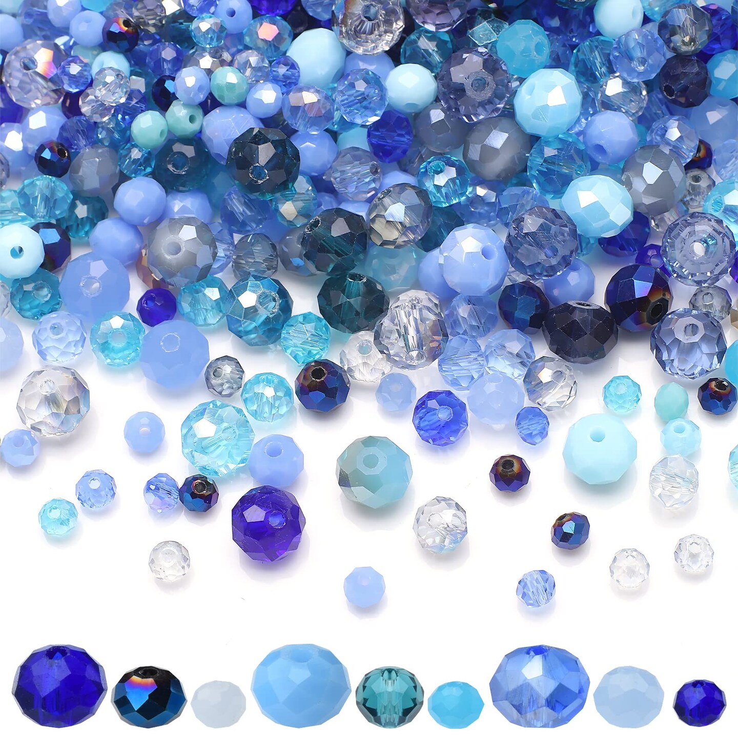 KINGSHINE 4/6/8mm Crystal Glass Beads,3 Sizes Total 1000pcs Faceted Briolette Rondelle Beads with Container,Loose Spacer Beads for DIY Beading Projects,Earrings,Necklaces(Blue Color)