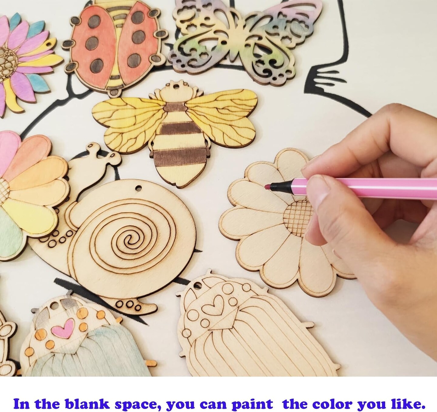 54-Pack Unfinished Wooden Cutouts for Kids – Insect Shapes for Painting, DIY Crafts, Room Decoration, and Creative Gift Projects