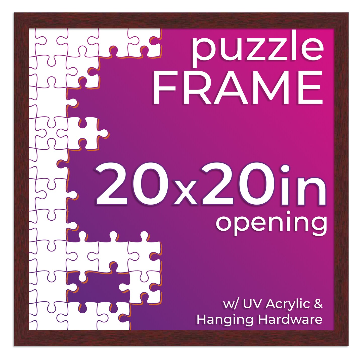 Brown Wood Puzzle Frame Kit with Glue Sheets, Backing, UV Acrylic - Available in 20 Popular Sizes