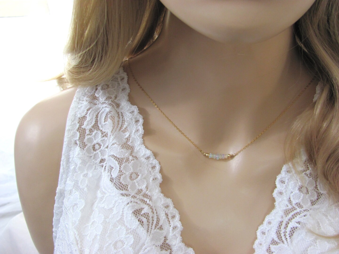 product name is Natural Welo Opal Choker Necklace, Dainty Bridal Jewelry