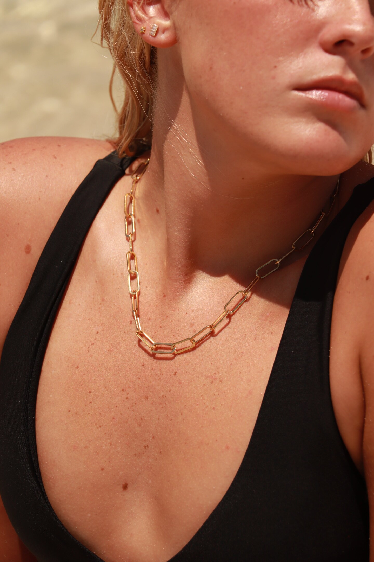 18K Gold PVD Coated Stainless Steel Paperclip Chain Necklace